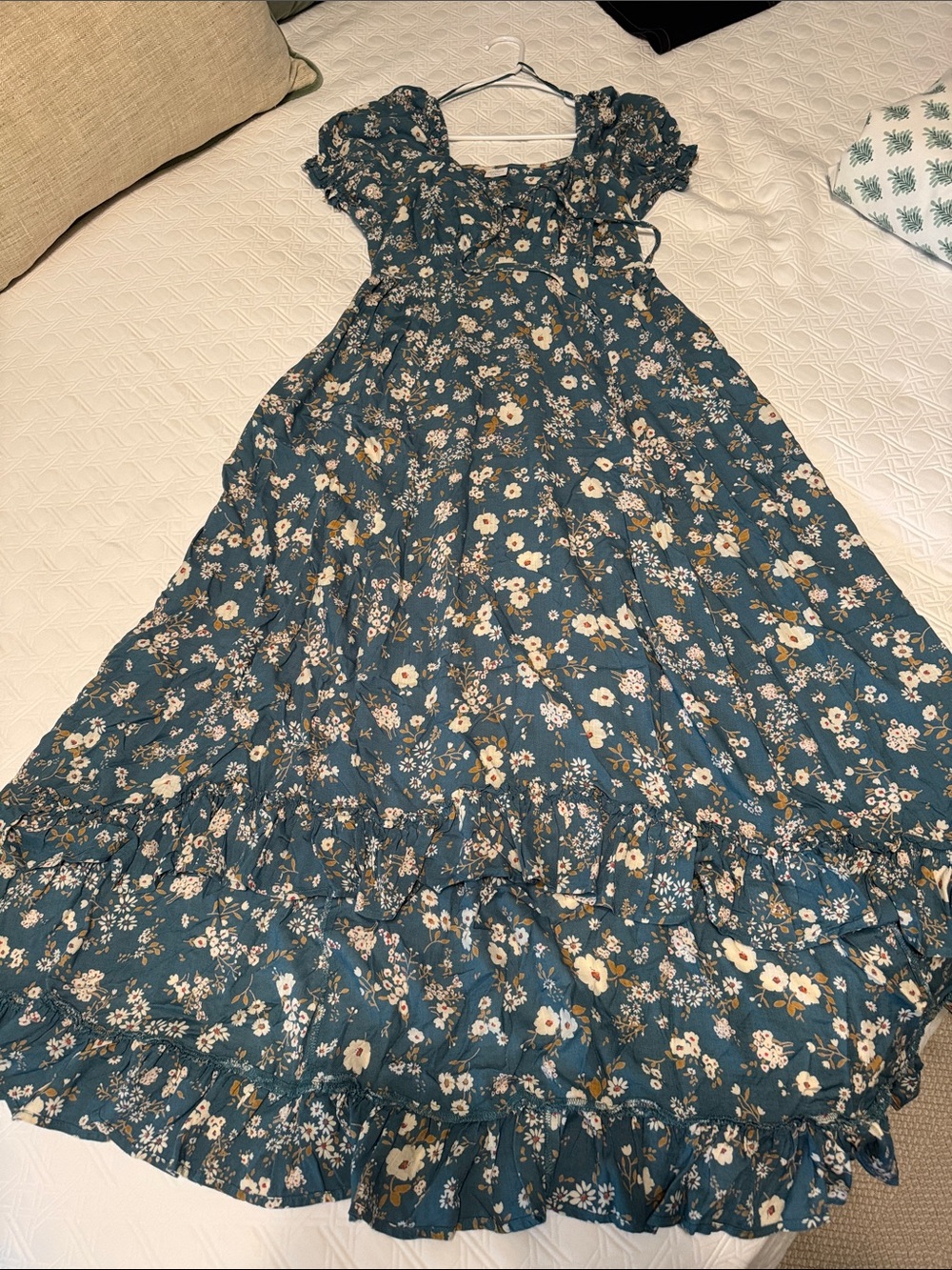 Patrons of Peace Teal Floral Ruffled High-Low Maxi Dress